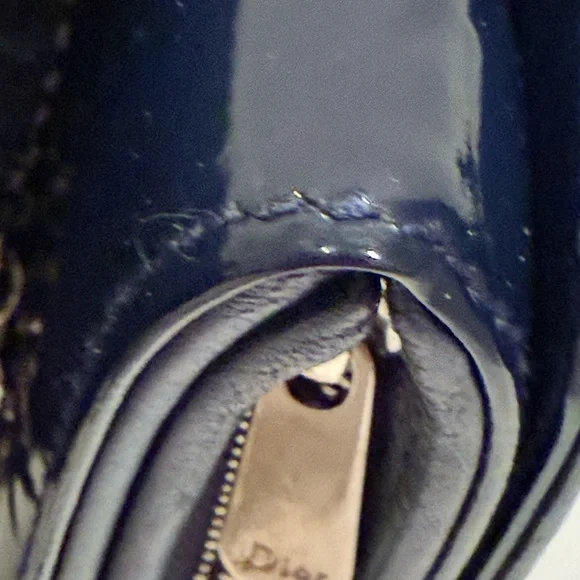 SOLD 🎉 Christian Lady Dior Navy Patent Leather Cannage Rendezvous Wallet Chain - Picture 4 of 13